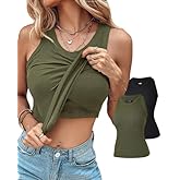 CHICME 2 Piece Built in Bra Tank Tops for Women Ribbed Tank Top Fitness Racerback Workout Tops