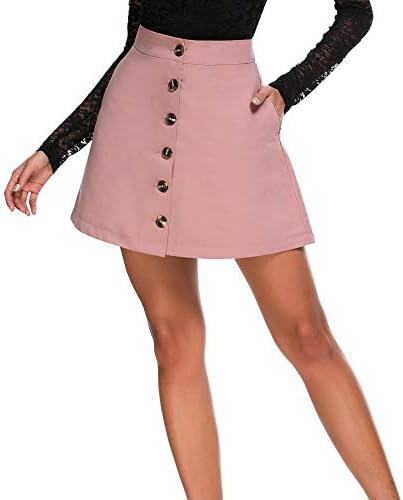 Pytha Sight Women's Corduroy-Like A-Line Mini Skirt Button Front High Waist Skirt with Pockets