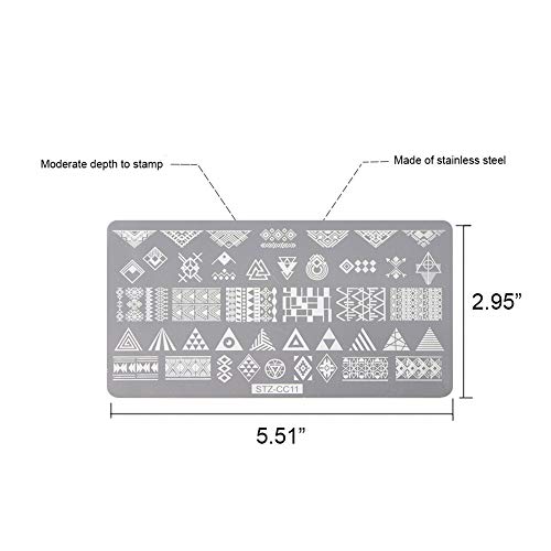 WOKOTO 5Pcs Nail Art Image Stamping Plates Feathers Flower Animals Rock Design Metal Template Nail Art Stamp Stencils With Stamper Scraper Kit - Thumbnail 2