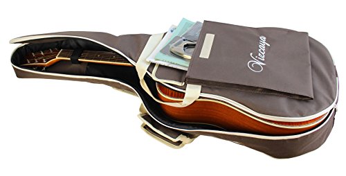 Vizcaya 41 Inch Waterproof Dual Adjustable Shoulder Strap Acoustic Guitar Gig Bag 15mm Padding Backpack with Accessories(Adult Guitar Strap,Picks,Strap Lock) --Coffee