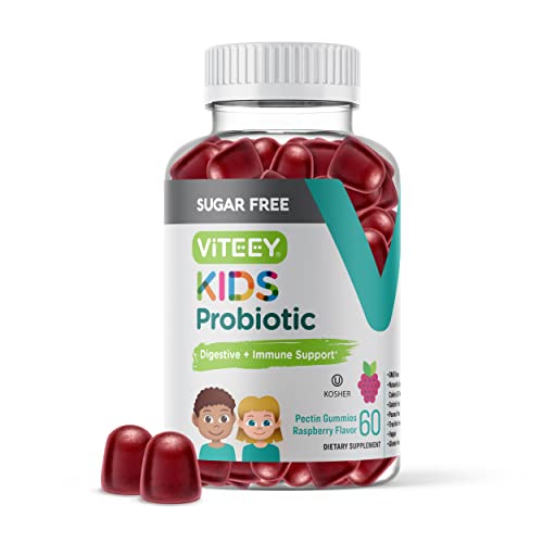 Probiotic Gummies for Kids - 2 Billion CFUs - Probiotics Kids Constipation Relief, Natural Immune & Digestive Health Support - Vegan, Gelatin Free, GMO Free - Tasty Chewable Raspberry Flavored Gummy