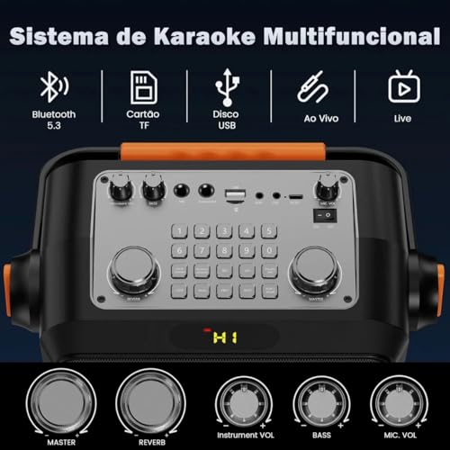 JYX Karaokê com 2 Microfones Sem Fio para Adultos e Crianças, Karaoke Portatil com Luzes de RGB DJ, Suporte para BT/TF/USB/AUX, Ajuste do ECHO/BASS, Para Festas Internas e Externas