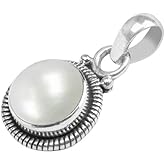 Avicrafts Gemstone 925 Sterling Silver Pendant Necklace For Women Girls- Natural Gemstone Solitaire Handmade Pendant