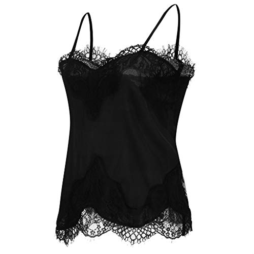 Transer- Womens Spaghetti Strap Tank Tops Sexy Lace Trimming Camisole Sleeveless T-Shirt Tee Blouses Black - Thumbnail 3