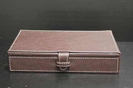 Artikle Leather Corporate Stitched Brown Leather Desk Organizer with Hinged Lid ~ 8 x 4 x 3
