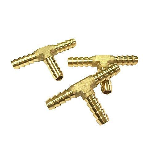 NIGO 3-Way Tee Brass Hose Fitting 5/16" x 5/16" x 5/16" Barb - 3 Pack