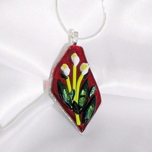 SCARLET CALLA LILY dichroic fused glass jewelry pendant necklace