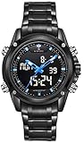 Readeel Sports Watches Men's Quartz Digital Dual-display Multi-function Stainless Steel Mens Watches Deep Blue