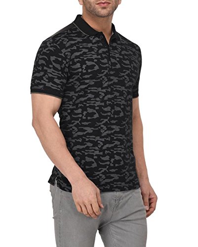 vivid bharti collar black printed t-shirts