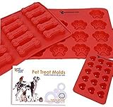 3 x Silicone Pet Treat Molds. Dog Paw, Bone and BONUS Heart mold. FREE healthy treats RECIPE CARD included in set.