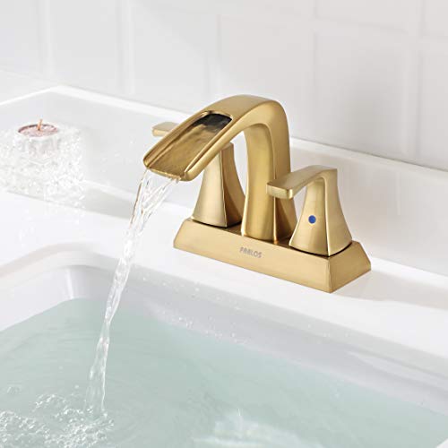 PARLOS 2 Handles Waterfall Bathroom Faucet with Pop-up Drain and Faucet Supply Lines, Brushed Gold, Doris 1406808