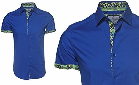 Suslo Couture Men's Slim Fit Strech Short Sleeve Solid Button Down