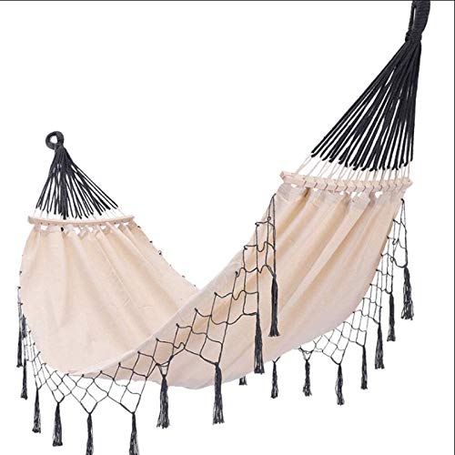 TYUIOO Hängematte Einzelne Baumwolle Outdoor Hängematte Quaste Camping Tragbare Tragetasche Terrasse Gartentour, Strand…