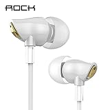Earphones with Microphone,ROCK Zircon Stereo In-Ear Earphones Earbuds Headphones with Microphone and Remote for sony, iPhone 5/5S/6/6S/6 plus/6s plus, iPod (White)