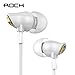 Earphones with Microphone,ROCK Zircon Stereo In-Ear Earphones Earbuds Headphones with Microphone and Remote for sony, iPhone 5/5S/6/6S/6 plus/6s plus, iPod (White)