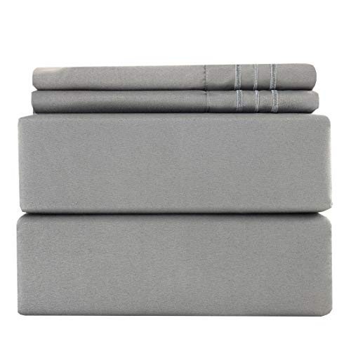 Abakan Queen Bed Sheets Set 4 Piece Microfiber 1800 Series Hotel Luxury Bedding Sheet Breathable, Wrinkle Fade Resistant Soft Sateen Weave Deep Pockets Bedding Set (Queen, Grey)