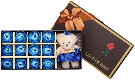 Adabele Gifts I Love You 12 Scented Bath Soap Rose Flower Blue Rose with Teddy Bear (Preservative Free) Birthday Anniversary Valentines Day sf1204