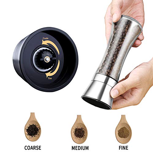 Salt and Pepper Grinder Set, Trofoty Elegant Salt and Pepper Mill Set with Adjustable Ceramic Grinder, Stainless Steel and Glass, Salt and Pepper Shaker with Lid 6 OZ Set of 2 - Thumbnail 2