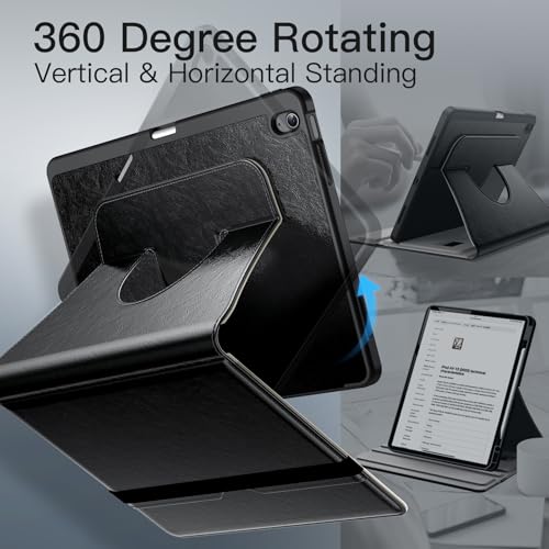 JETech Rotating Case for iPad Air 13 Inch M4/M3/M2 (2026/2025/2024) with Pencil Holder, Folio PU Leather Case 360 Degree Rotation (Black)