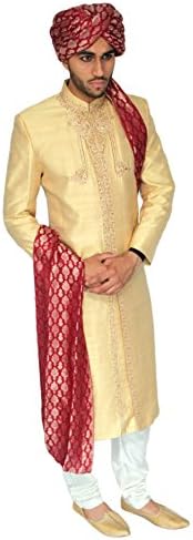 Aaron - Gold Sherwani In Raw Silk (44 M)