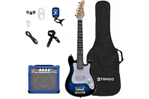 STRINGO Blue 30 Inch Kids Electric Guitar Beginner Kit Set Includes, 20W Amplifier 3 Picks, Shoulder Strap, Tuner, Bag Case
