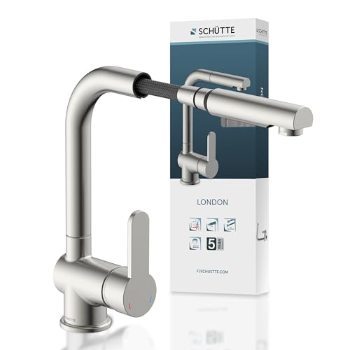 SCHÜTTE LONDON Küchenarmatur mit ausziehbarer Geschirrbrause, 360 Grad schwenkbarer Wasserhahn für die Küche, Mischbatterie mit Einhebelmischer, Spült