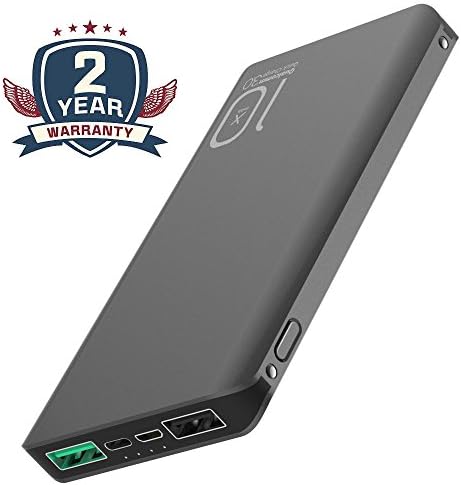 Amlik real 10000mAh Portable Power Bank QC3.0 Bidirectional quick charge, Ultra thin, Anodized Aluminum shell, with Type-C Micro-USB Support simultaneous input, for Samsung, iPhone,etc(Black)