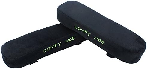 Comfy Mee Office Chair Arm Covers - Set of 2 Armrests Pads - Quality Fabric Removable Covers - Universal Attaching With Velcro Straps - Comfortable Elbow Support (Black with Velcro)
