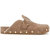 Fur Lined Clogs for Women Fuzzy Studded Slippers Comfortable Slip On Mules Closed Round Toe Fall Winter Casual Flat Shoes