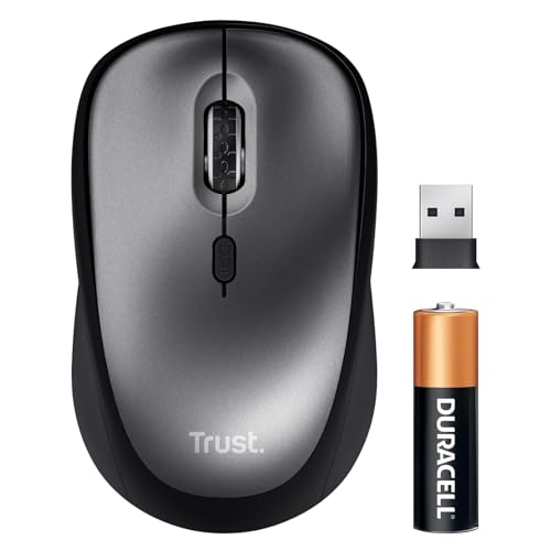 Leise Funkmaus mit Batterie für Rechts- und Linkshänder, 800-1600 DPI, 83% Recyclingkunststoff, Verstaubarer USB Mikroempfänger, Kompakte Maus Kabellos für Laptop, PC, Mac - Schwarz