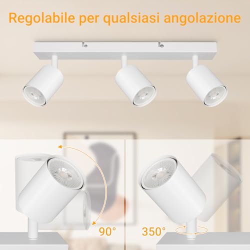 TaFiCo LED Ceiling Spotlight 3 Lights – Ceiling Light GU10 White – LED Ceiling Light Modern Swivel Spotlight for Living Room Bedroom Kitchen – Without Bulb