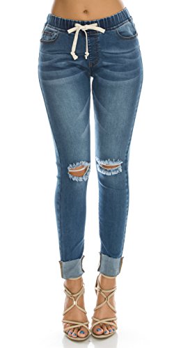 TwiinSIsters Womens Stretch Knee Cut Denim Skinny Jogger , Bluee, 2X Bluee 2X