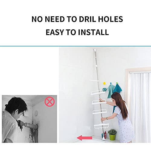 Shower Caddy, Constant Tension Corner Shower Caddy, 4 Tier Positionable Shelves, Rustproof, Strong and Sturdy, Height Adjustable