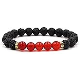 COLORFUL BLING Adjustable Bracelet 8mm Lava Rock Bracelet Bead Chakra Bracelet 7 Chakras Healing Bracelet Yoga Stone Beads Bracelets Healing Therapy Bangle for Women Men - Red Agate