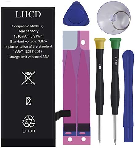 LHCD Replacement Battery Compatible with iPhone 6-1810 mAh 0 Cycle Li-ion Battery with Complete Repair Tool Kit and Instructions - 24 Months Warranty