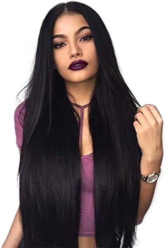 ForQueens Black Lace Front Wigs Synthetic Long Straight Hair Wigs for Women Middle Part Full Wigs with Baby Hair Natural Looking Heat Resistant Fiber
