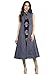 Aahwan Indian Tunic Top Kurti for Women Blue Denim and Taffteta Silk A-line Long Dress