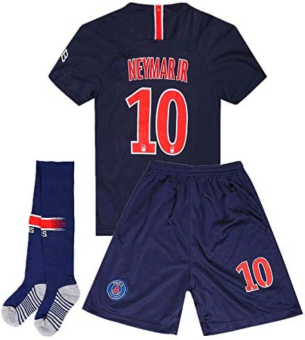 Neymar Jr #10 Paris Saint-Germain (PSG) 2018-2019 Home Kids/Youth Soccer Jersey & Shorts & Socks Color Blue