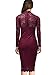 MIUSOL Women's Classicial Floral Lace Long Sleeve Slim Formal Mini Dress Wine Medium, Wine, Medium
