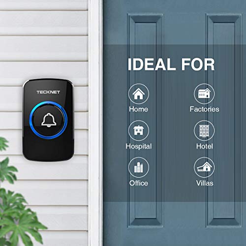 TeckNet Timbre inalámbrico Timbres para Puerta Plug-in sin Hilos a un Rango de 300m, Indicadores LED, Resistente al Agua, 4...