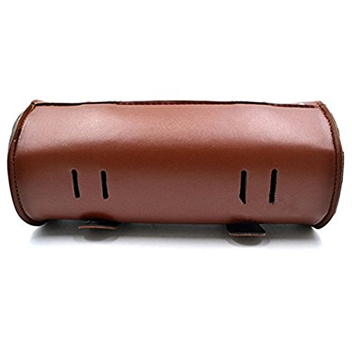 DLLL Universal Brown Motorcycle Round Barrel PU Leather Tool Side Front Bag Panniers Saddle Bag for Harley Cruiser Honda Suzuki Yamaha Kawasaki ATV Scooter Choppers