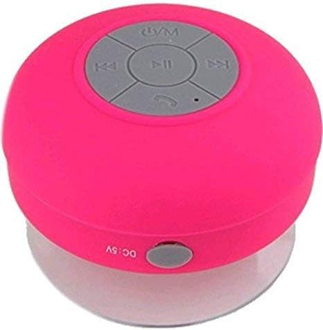 Raghuwanshi E2652W Champ Duos Compatible Mini Portable Waterproof Bluetooth Wireless Stereo Shower Speakers BTS-06 with Suction Cup for All Devices with Bluetooth Capability + Siri Compatible / with Built-in Mic Powerful Handsfree Speakerphone Best for Bath, Pool, Car, Beach, Indoor / Outdoor Use.in Pink color