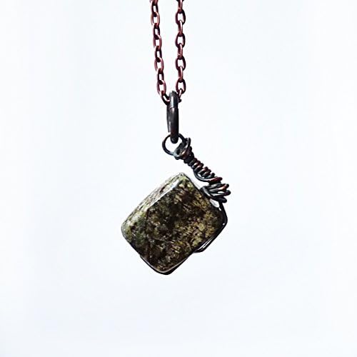 Natural Gemstone Handmade Men's Angled Pendant Necklace - Rainforest Jasper &amp; Antique Copper, Wire Wrapped Handmade Jewelry - Rustic Green, Brown, Black &amp; Rust - Gift for Men, Men's Accessories