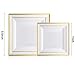 I00000 150PCS Gold plastic dinnerware set,White Gold Square Plates, Disposable Square Gold Plates Includes 25 Dinner Plates 25Dessert Plates 25Cups 25Plastic Cutlery for Christmas Party