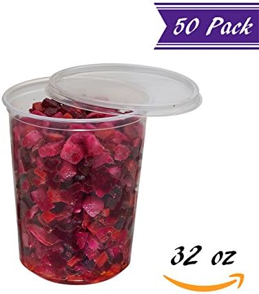 (50 Pack) 32 oz Deli Containers with Lids Combo, BPA-Free Translucent Plastic Deli Food Storage Containers with Lids, To Go / Take Out Food Containers by Tezzorio 