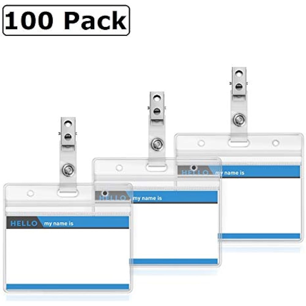 Clear Badge Holders Plastic Name Tag And Metal Clip With Vinyl Straps