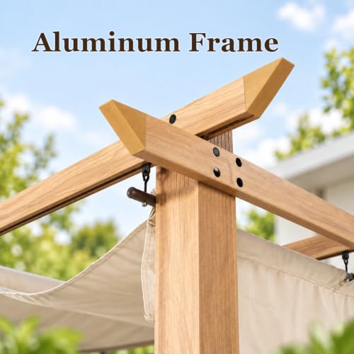 10 x 13 FT Outdoor Aluminum Pergola with Retractable Canopy, Off-White image 11