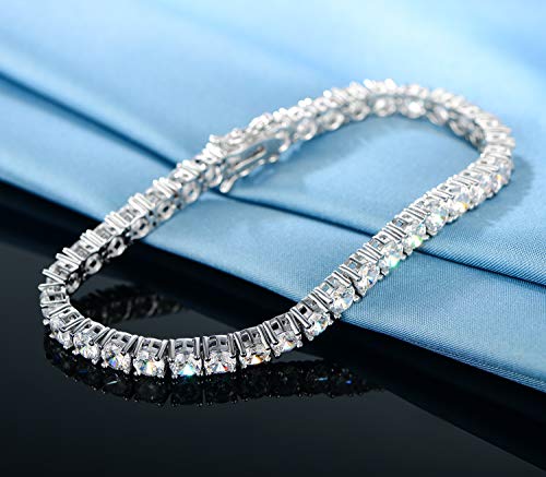 GMESME 18K White Gold Plated 5.0 Round Cubic Zirconia Classic Tennis Bracelet 7.5 Inch