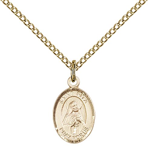 14kt Gold Filled St. Rita of Cascia Pendant with 18" Gold Filled Lite Curb Chain. Patron Saint of Loneliness/Lost Causes