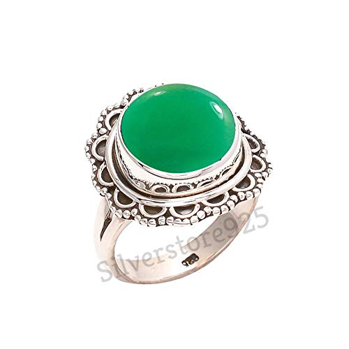 925 Sterling Silver Green Onyx Ring Oval Cut Natural Size 4 5 6 7 8 9